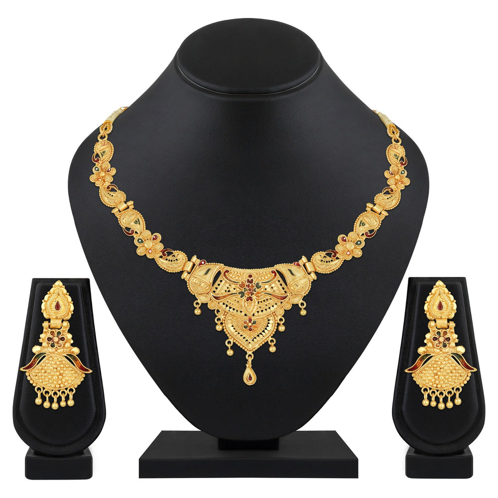 Colourful Peacock Shaped Meenakari Work Traditional Necklace Set