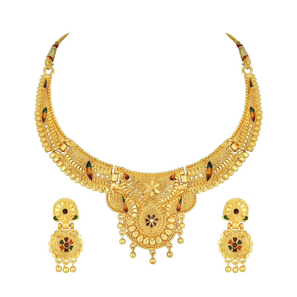 Traditional Floral Shaped Multicolour Meenakari Work Necklace Set