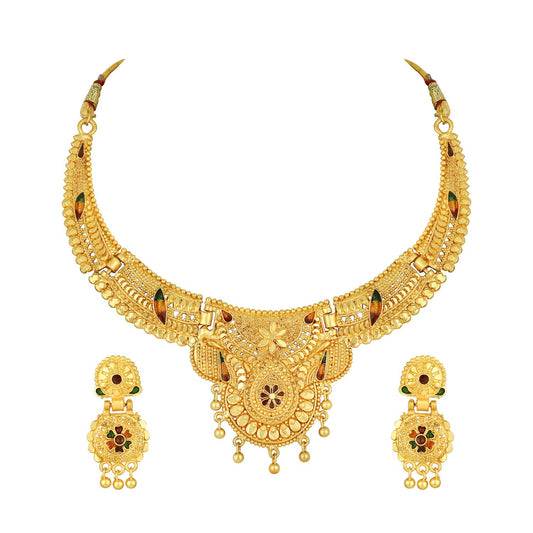 Traditional Floral Shaped Multicolour Meenakari Work Necklace Set