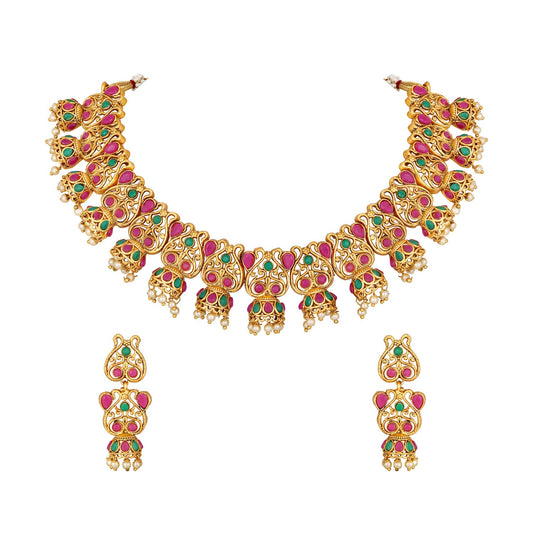 Traditional Green & Pink Necklace Set
