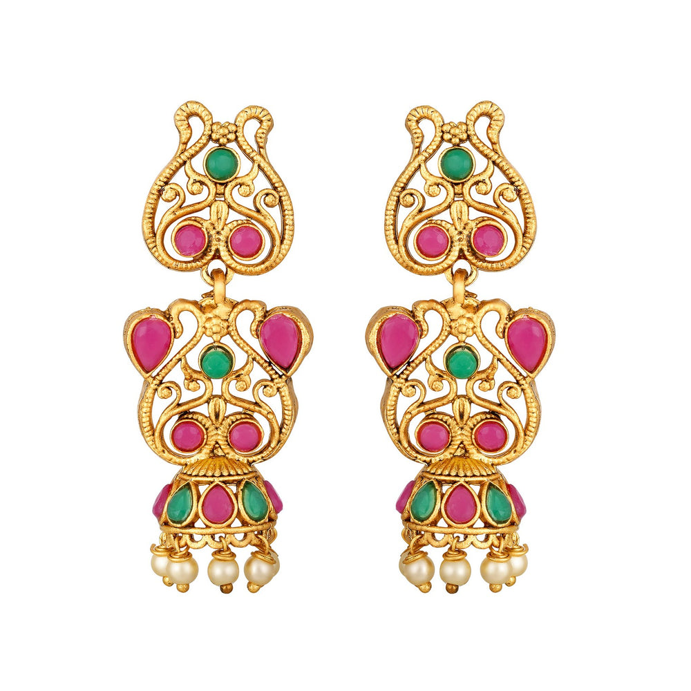 Traditional Green & Pink Necklace Set