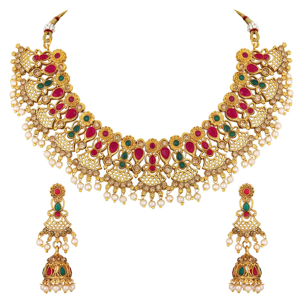 Traditional Multicolour White Kundan Choker Necklace Set