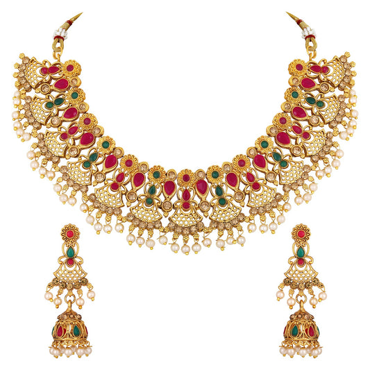 Traditional Multicolour White Kundan Choker Necklace Set