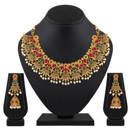 Traditional Multicolour White Kundan Choker Necklace Set