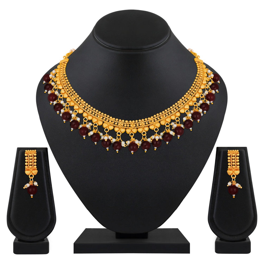 Traditional Maroon Beard Chokar Necklace Set