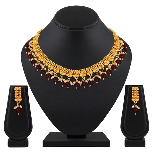 Traditional Maroon Beard Chokar Necklace Set