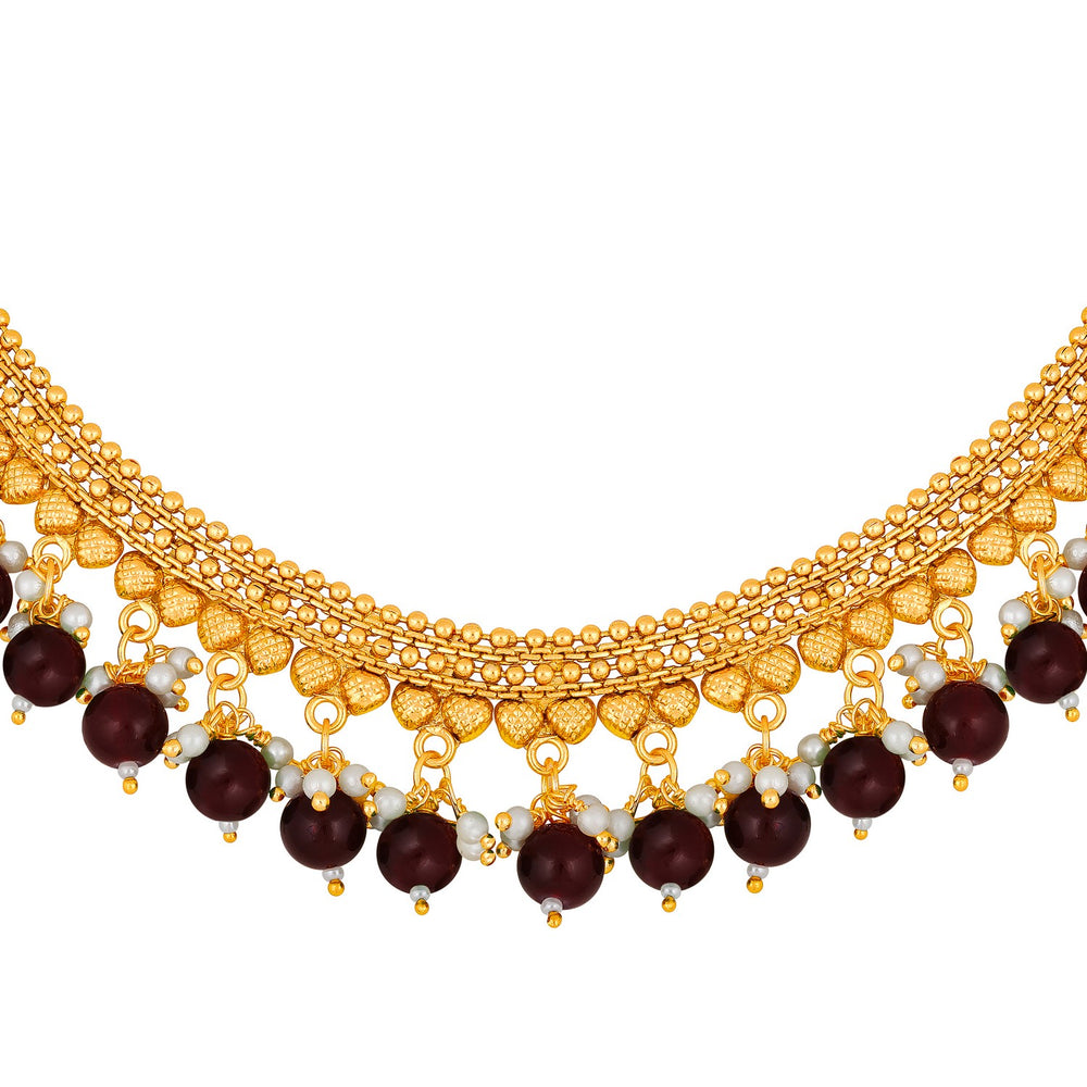 Traditional Maroon Beard Chokar Necklace Set
