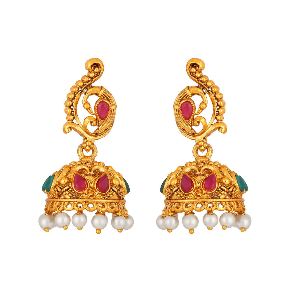 Traditional Multicolour Peacock and Floral Shaped White Kundan Chokar Necklace Set