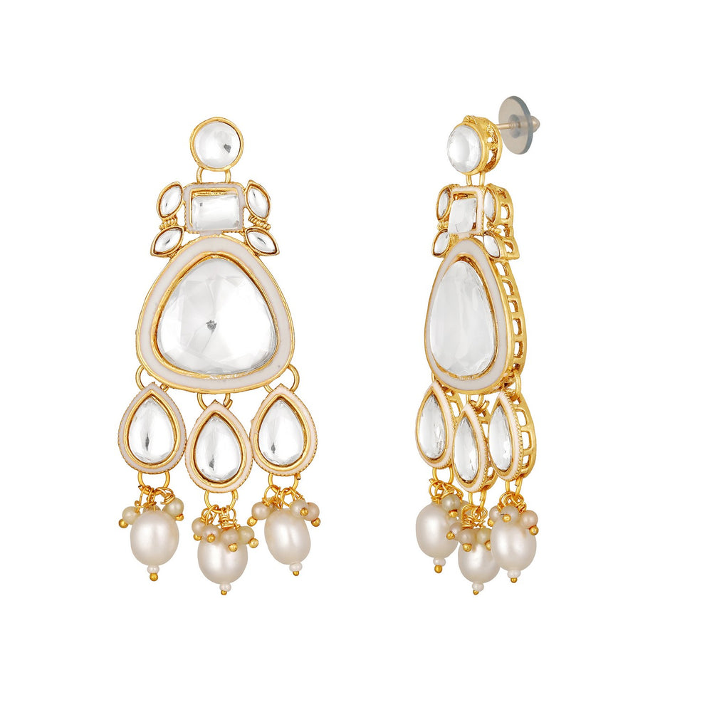 Meenakari Work White Artificial Pearls and Kundan Chokar jewellery Set