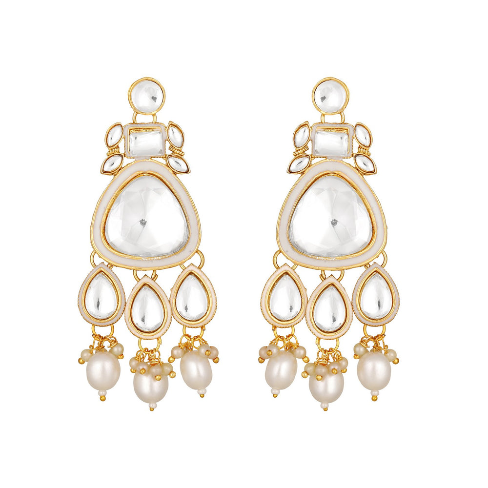 Meenakari Work White Artificial Pearls and Kundan Chokar jewellery Set