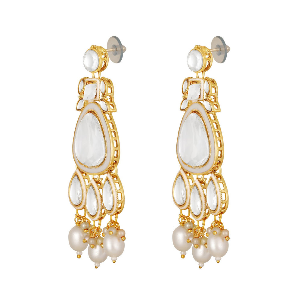 Meenakari Work White Artificial Pearls and Kundan Chokar jewellery Set