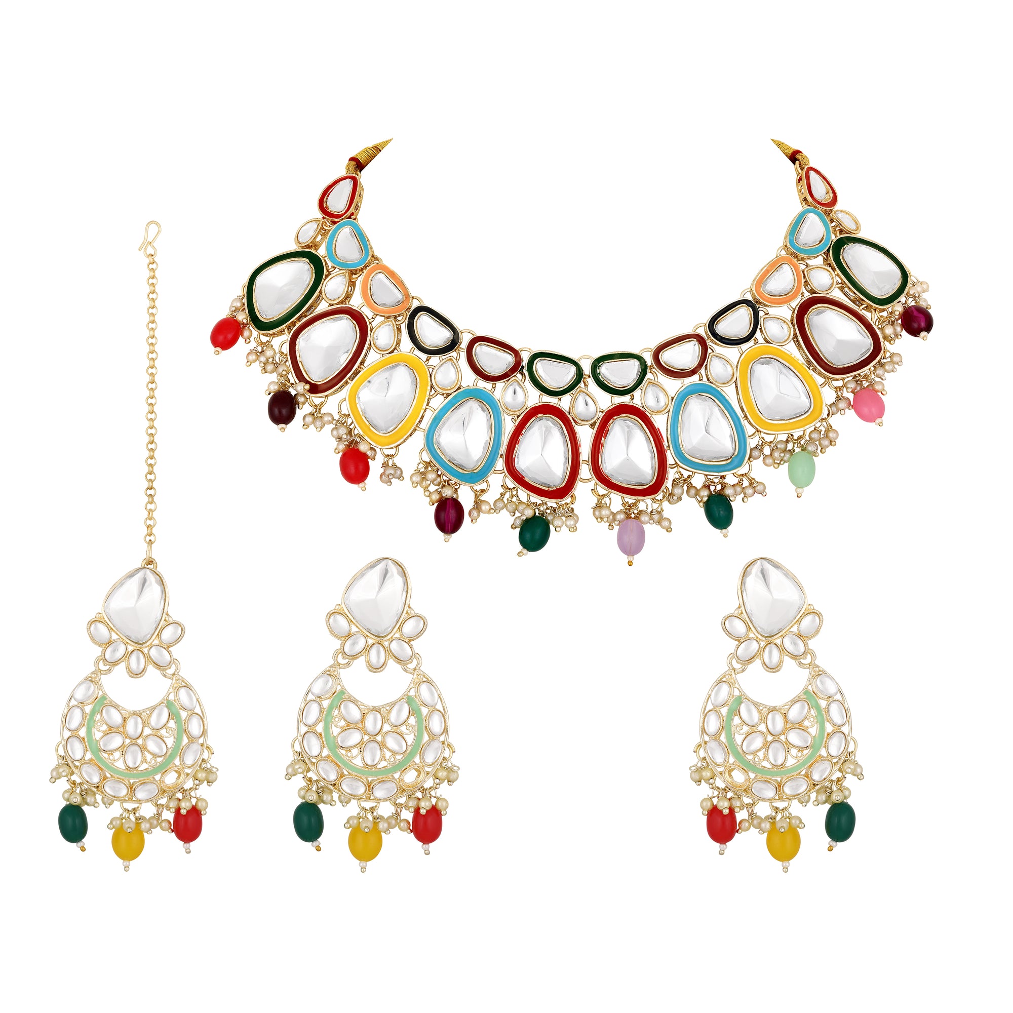 Multicolour Meenakari Work Kundan Chokar Necklace Set