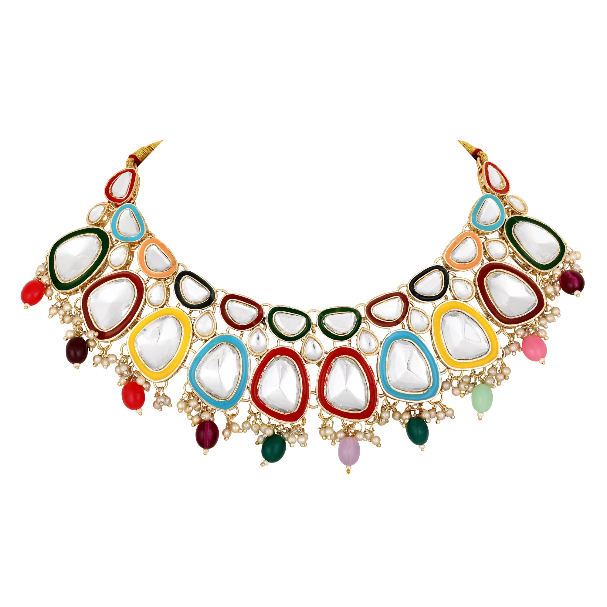 Multicolour Meenakari Work Kundan Chokar Necklace Set