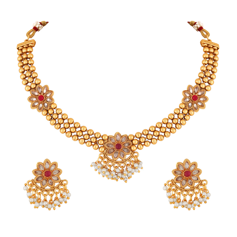 3 Layer kundan Floral Necklace Set