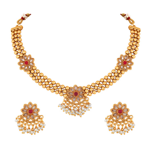 3 Layer kundan Floral Necklace Set