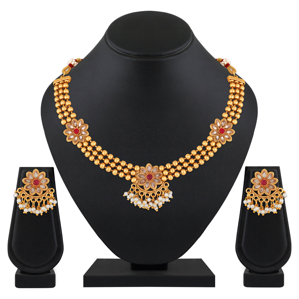 3 Layer kundan Floral Necklace Set