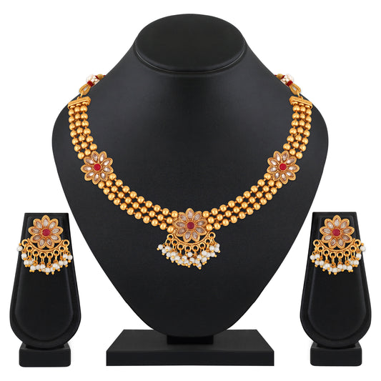 3 Layer kundan Floral Necklace Set
