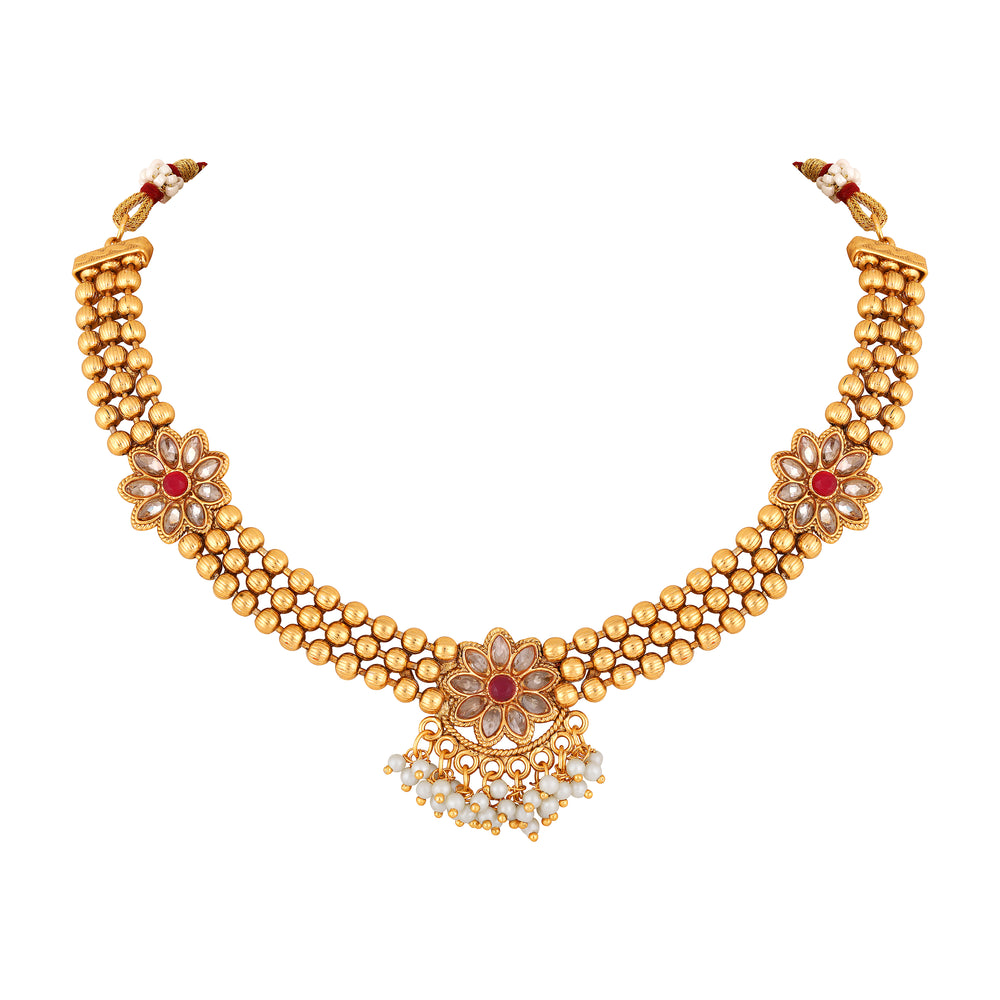 3 Layer kundan Floral Necklace Set