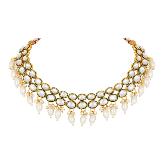 Green-meenakari-work-white-kundan-chokar-necklace-set
