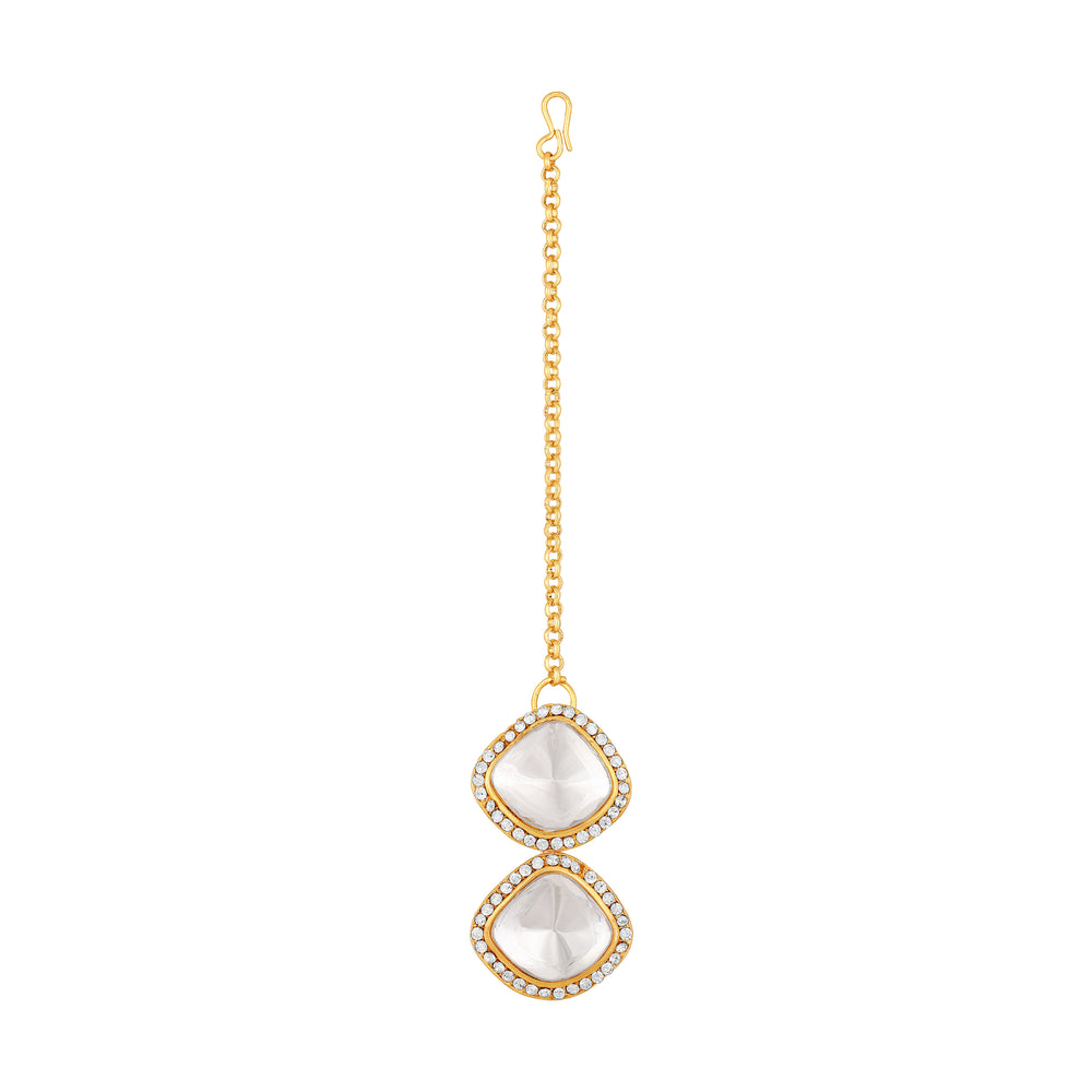 Red and white Kundan Chokar Necklace Set