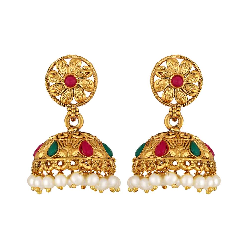 Lord Krishna with Maroon and Green colour Floral Necklace Set