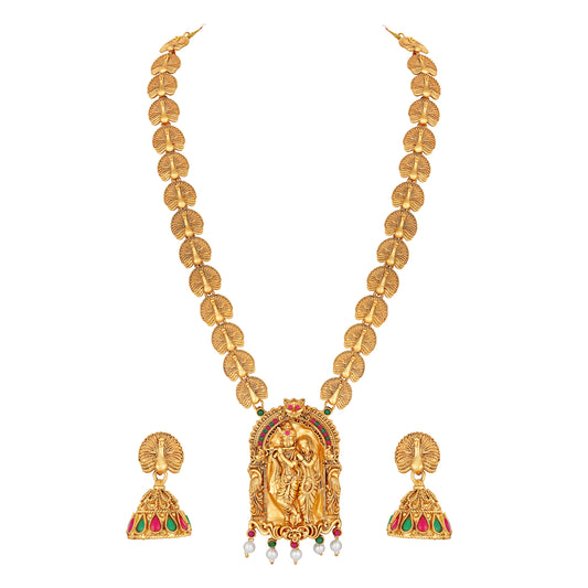 Multicolour Radha Krishana Peacock shaped Necklace Set