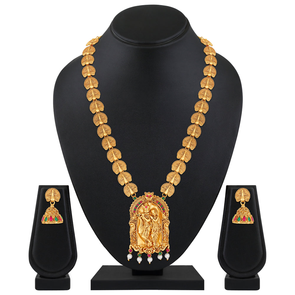 Multicolour Radha Krishana Peacock shaped Necklace Set