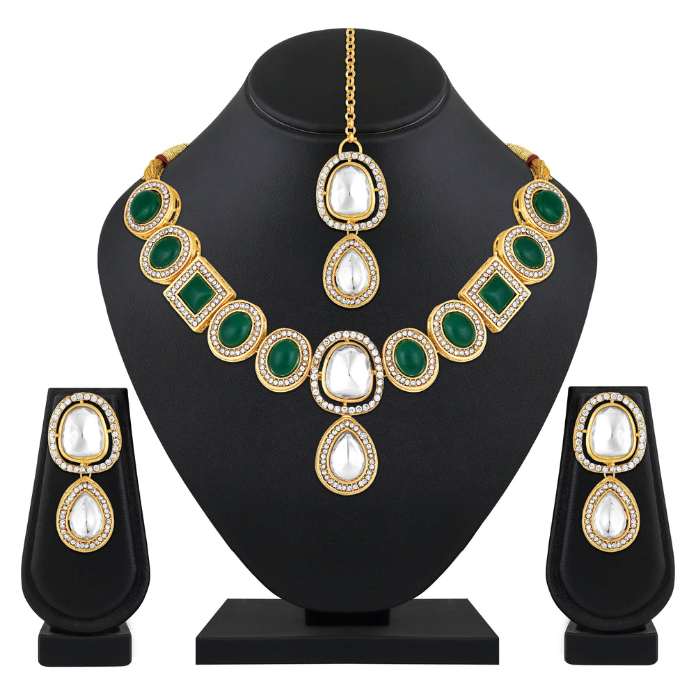 Green and White Kundan Necklace Set