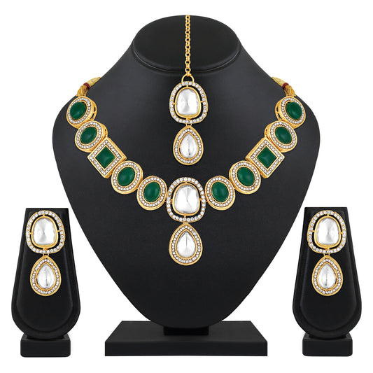 Green and White Kundan Necklace Set