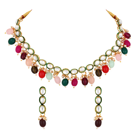 Meenakari Work Multicolur Pearls kundan Chokar Necklace Set