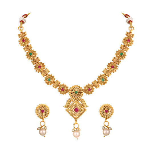Floral Shaped Kundan Necklace Set