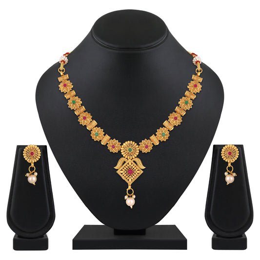 Floral Shaped Kundan Necklace Set