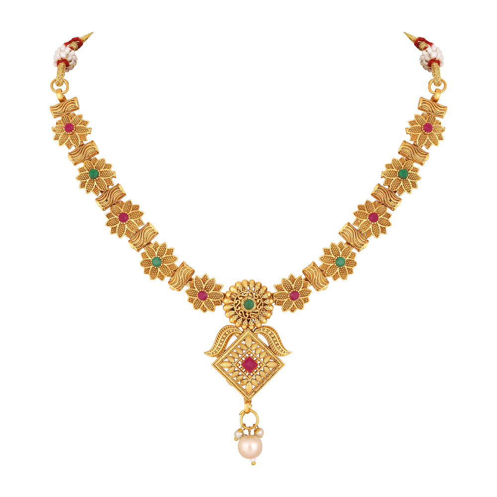 Floral Shaped Kundan Necklace Set