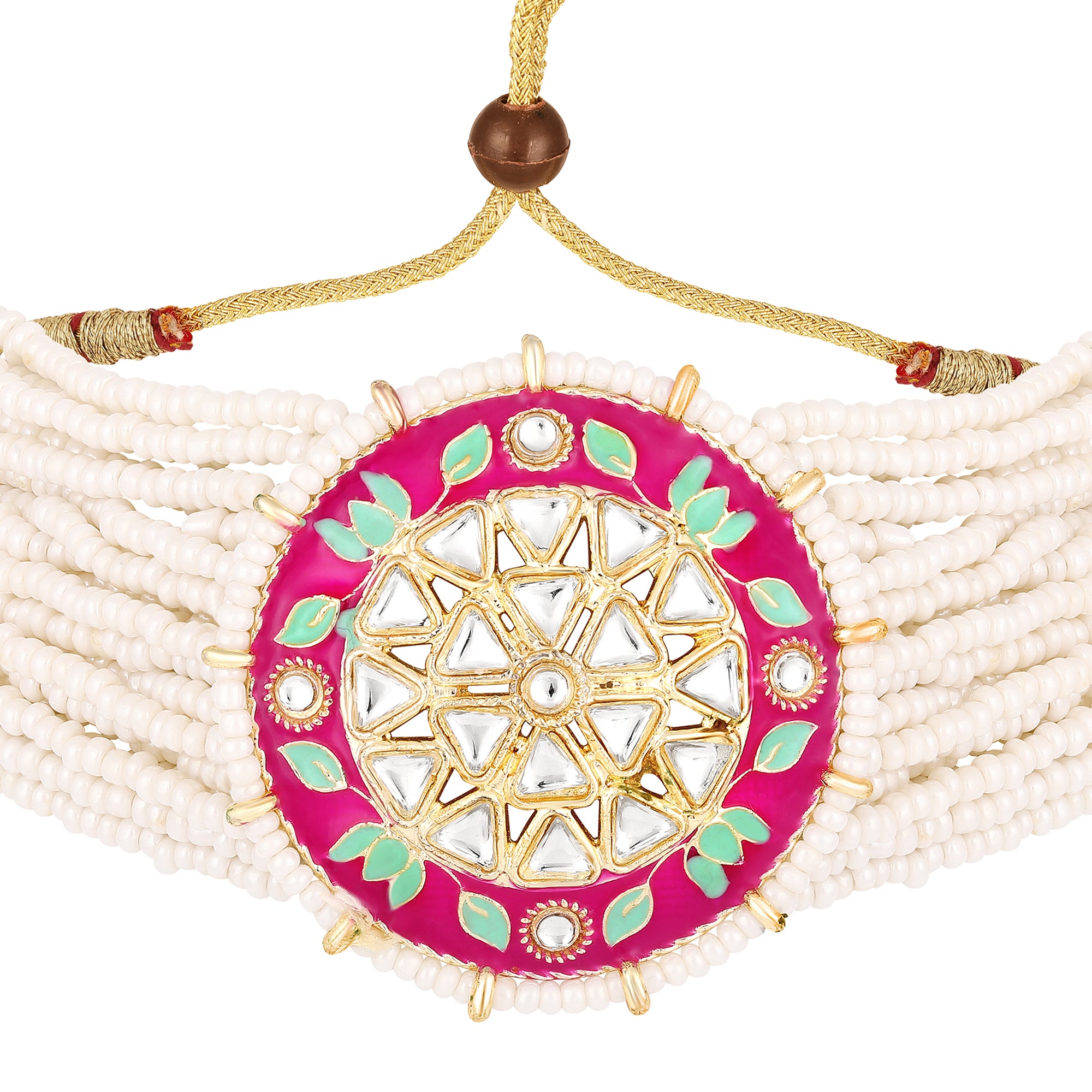 Floral Meenakari Work White Kundan Chokar Necklace Set