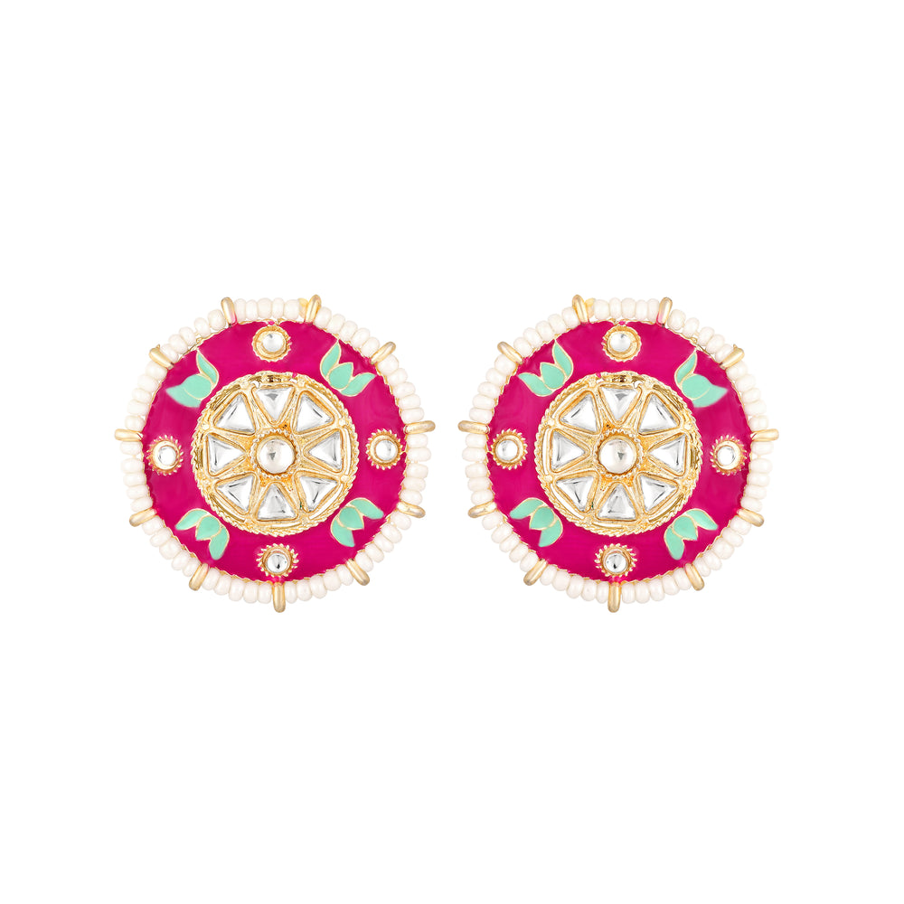 Floral Meenakari Work White Kundan Chokar Necklace Set