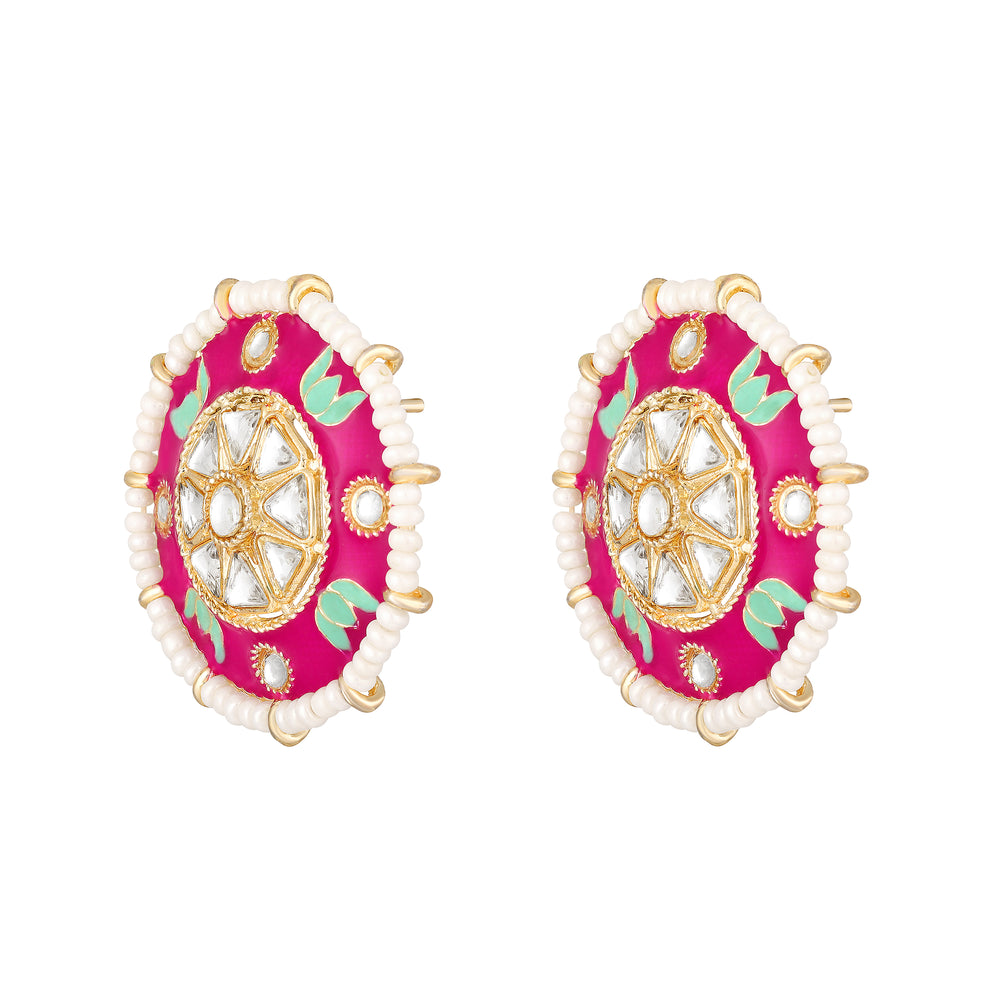 Floral Meenakari Work White Kundan Chokar Necklace Set