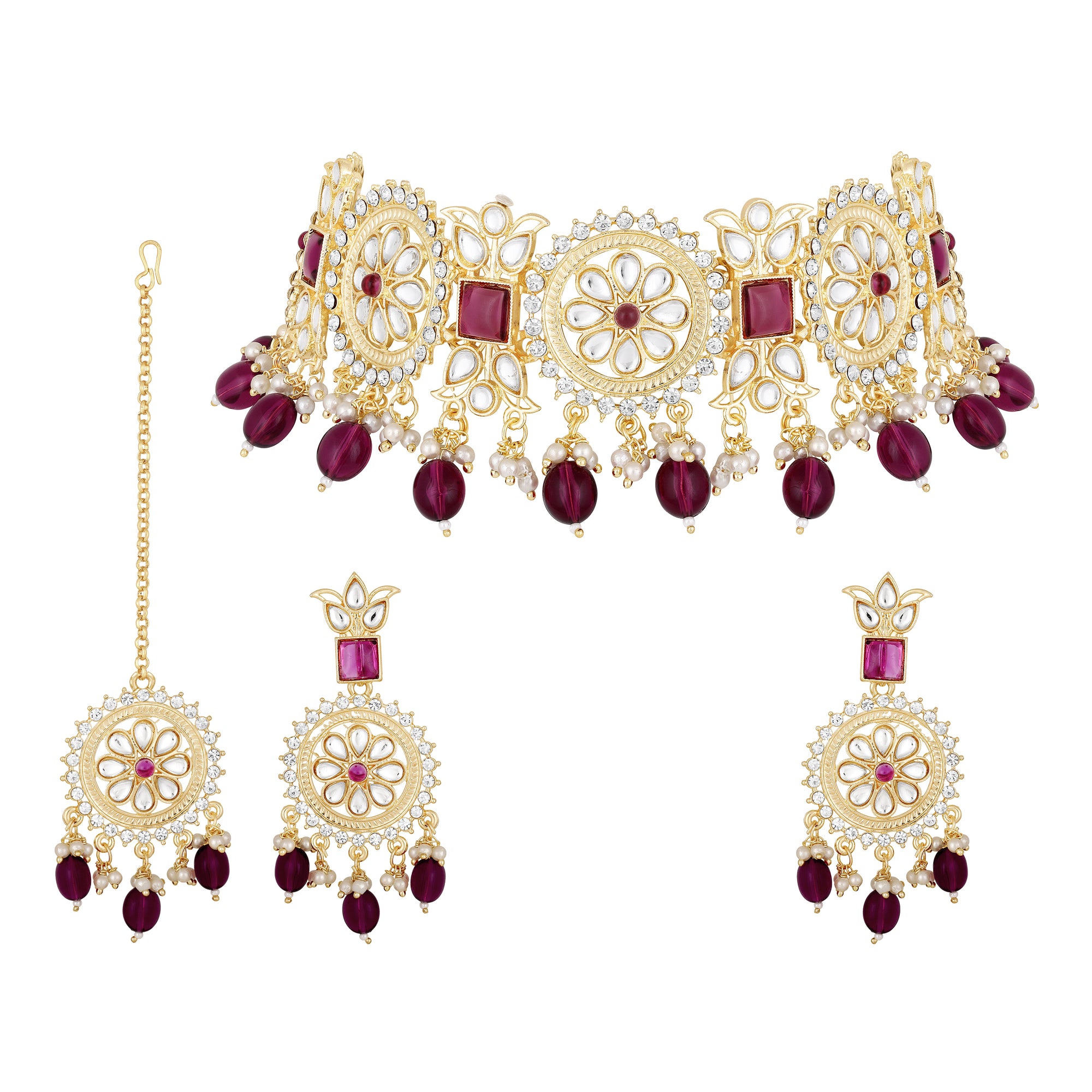 Aritficial Pearl and Kundan Floral Chokar Jewellery Set