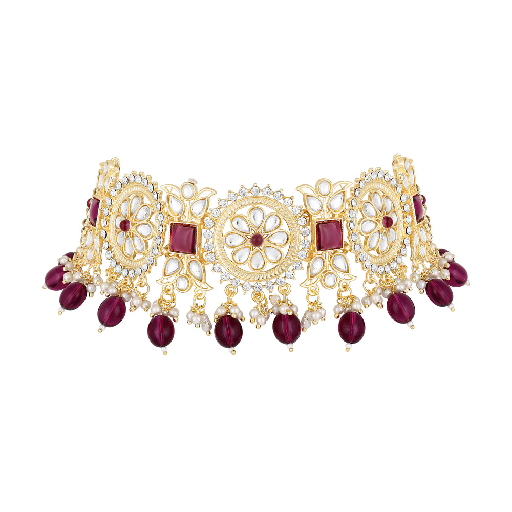 Aritficial Pearl and Kundan Floral Chokar Jewellery Set