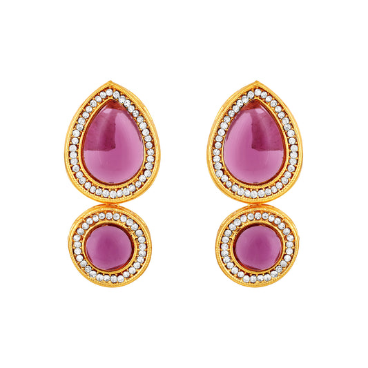Glassy Purple Kundan Earrings