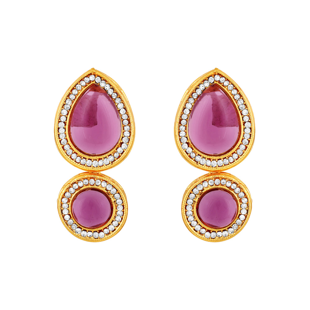 Glassy Purple Kundan Earrings