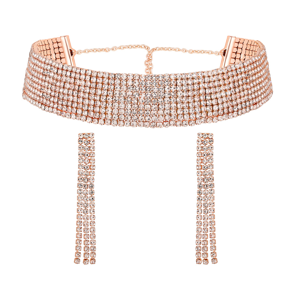 Rhodium Plated Studed Choker Necklace Set
