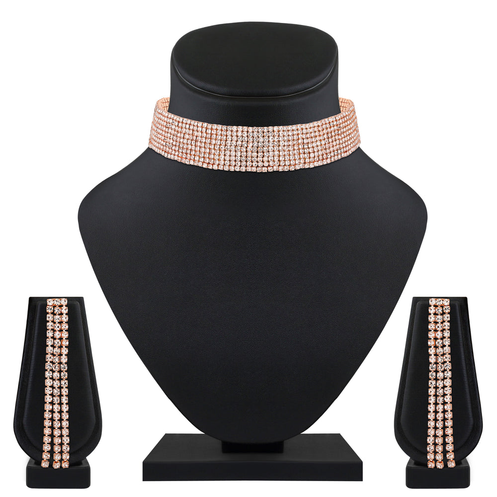 Rhodium Plated Studed Choker Necklace Set