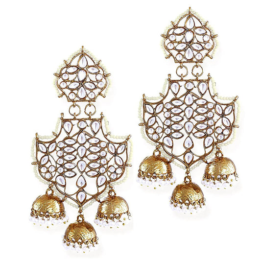 Traditional Kundan and Pearl Drop Jhumki Earring