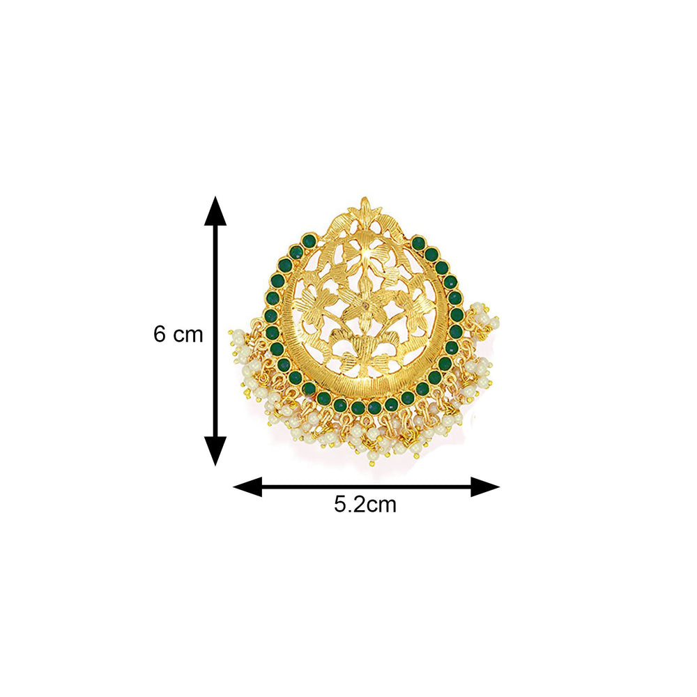 Traditional Green Kundan and Pearl Round Dangle Earring