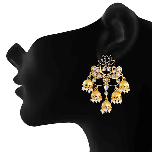 Traditional Pearl and Kundan Meenakari Lotus Jhumki Earring