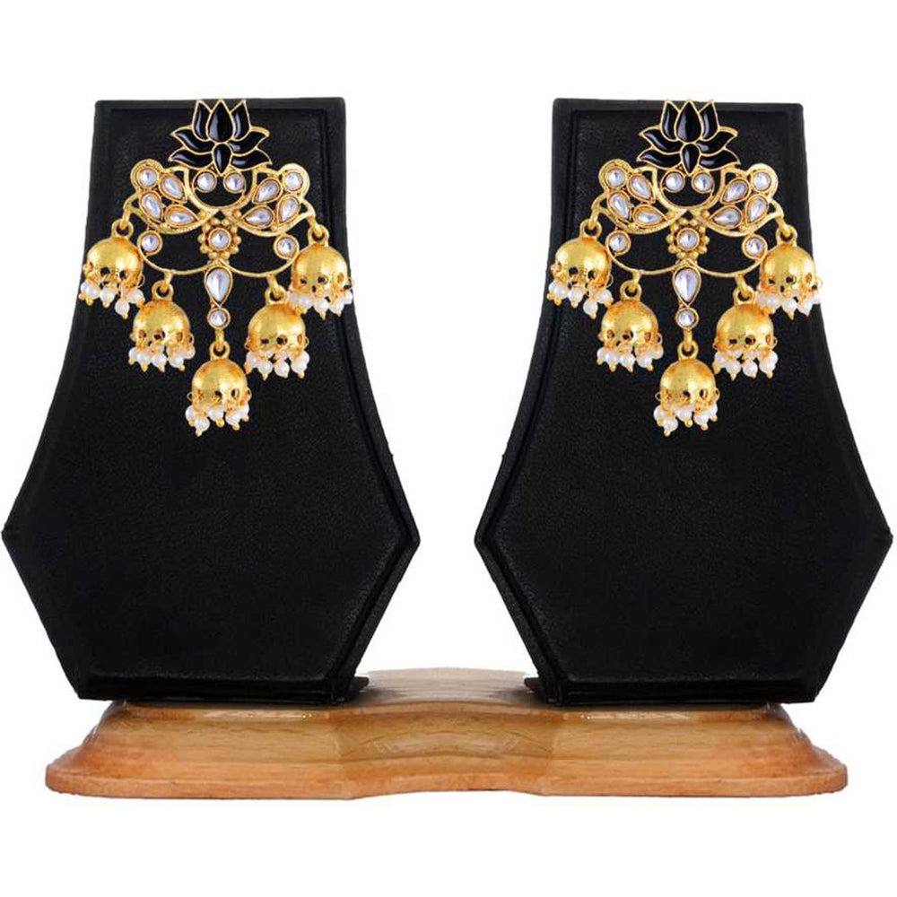 Traditional Pearl and Kundan Meenakari Lotus Jhumki Earring