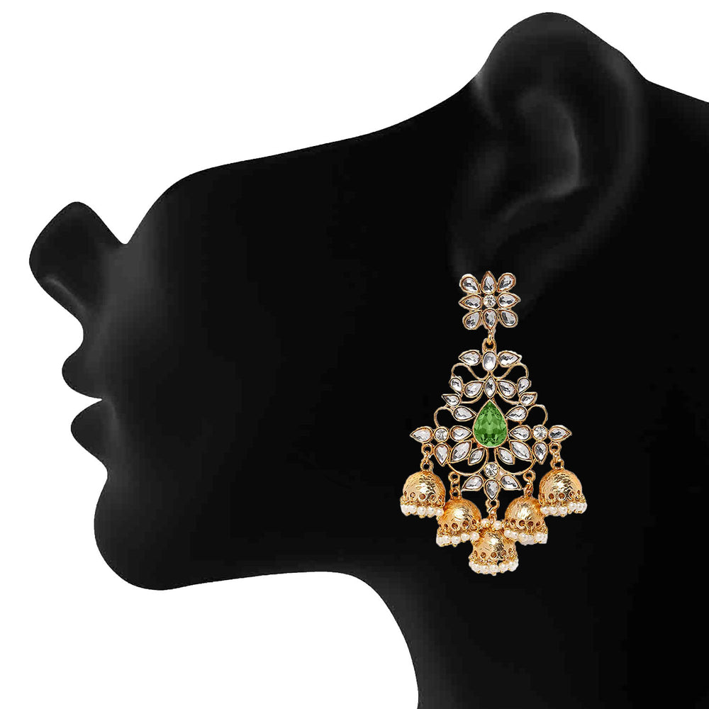 Traditional Dangler Big Jhumki Earrings with Red Kundan