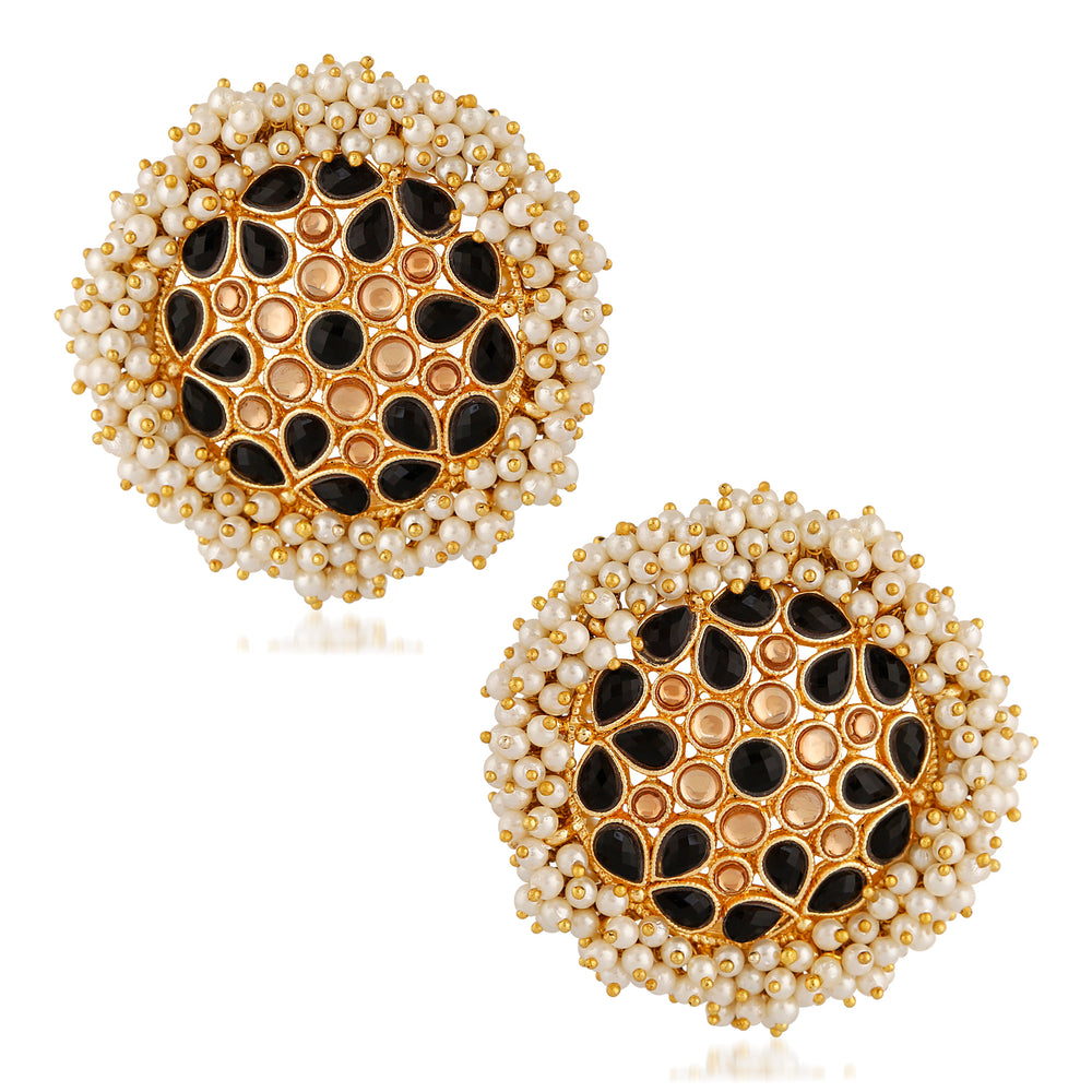 Traditional Black Kundan Circular Stud Earring