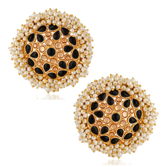Traditional Black Kundan Circular Stud Earring