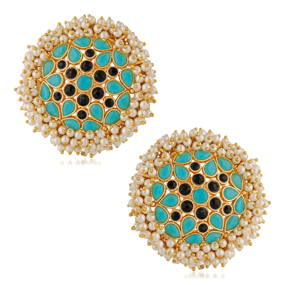 Traditional Black Kundan Circular Stud Earring